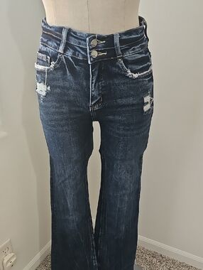 Buckle Distressed Bootcut Jeans
